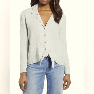 1.State Button Up Tie Front Long Sleeve Gauze Top Size Medium in White